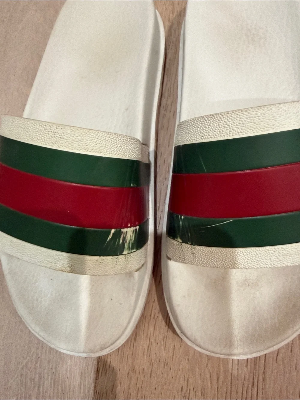 Gucci White Slides with Green and Red Stripe - Picture 5 of 5
